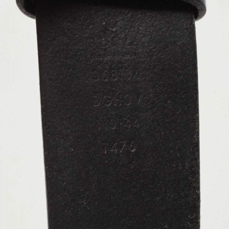 Pre Owned Gucci Black Leather Interlocking G Buckle Belt 110CM