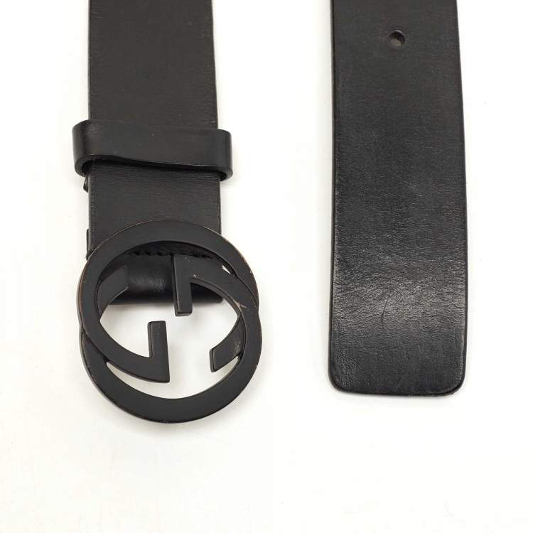 Gucci Black Leather Interlocking G Buckle Belt 110CM Gucci