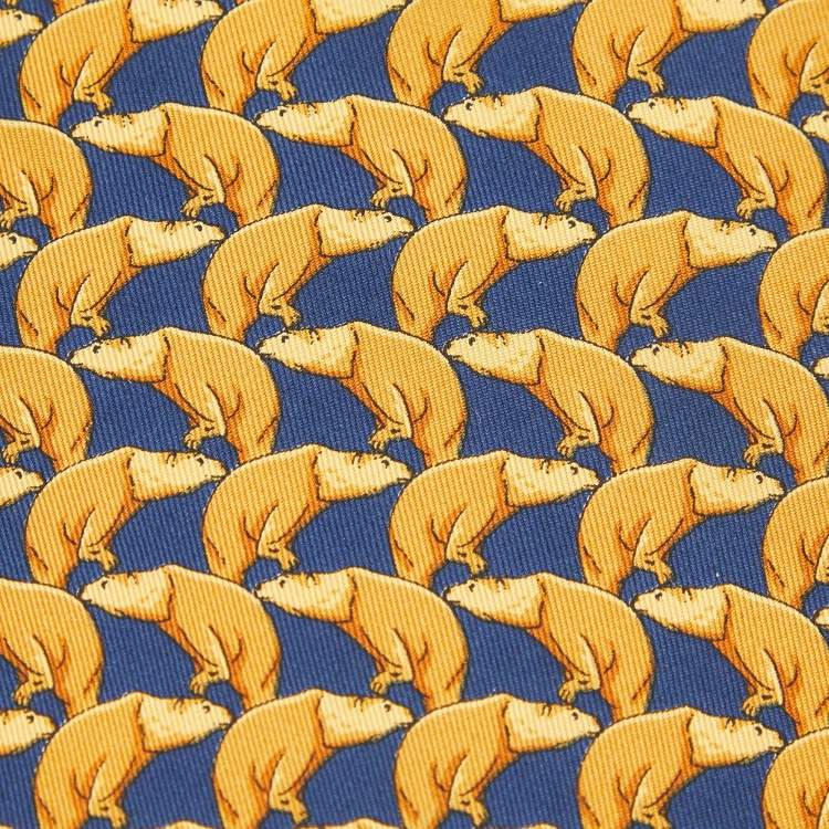 Pre Owned Gucci Yellow Animal Printed Silk Tie