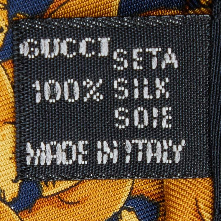 Pre Owned Gucci Yellow Animal Printed Silk Tie