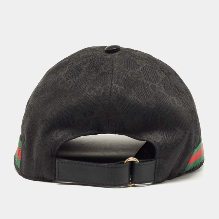 Pre Owned Gucci Black Logo Monogram Web Stripe Detail Canvas Baseball Cap M