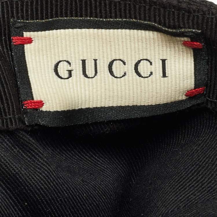 Pre Owned Gucci Black Logo Monogram Web Stripe Detail Canvas Baseball Cap M