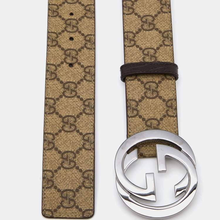 مملوكة مسبقًا Gucci Beige GG Supreme Canvas Interlocking G Buckle Belt 95CM