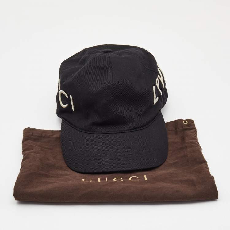 Pre Owned Gucci Black Loved Embroidered Canvas Baseball Cap M
