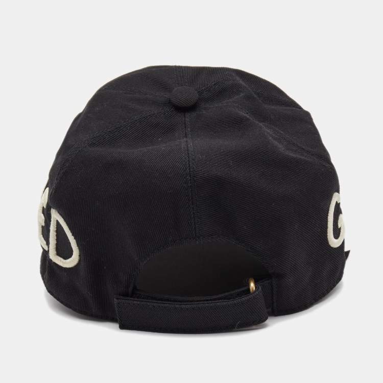 Pre Owned Gucci Black Loved Embroidered Canvas Baseball Cap M