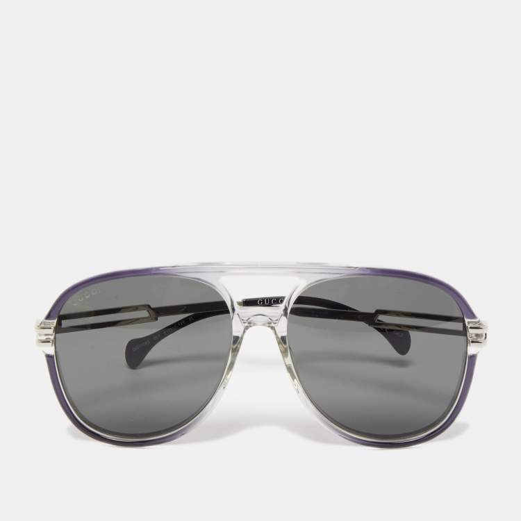 Pre Owned Gucci White/Black GG1104S Aviator Sunglasses