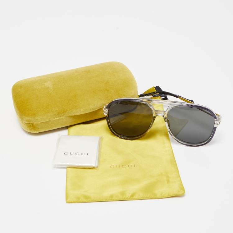 Pre Owned Gucci White/Black GG1104S Aviator Sunglasses