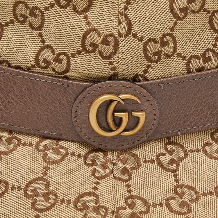 Pre Owned Gucci Brown Logo Monogram Canvas Leather Trim Bucket Hat XXL