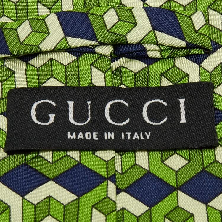 Pre Owned Gucci Green Cube Printed Silk Tie
