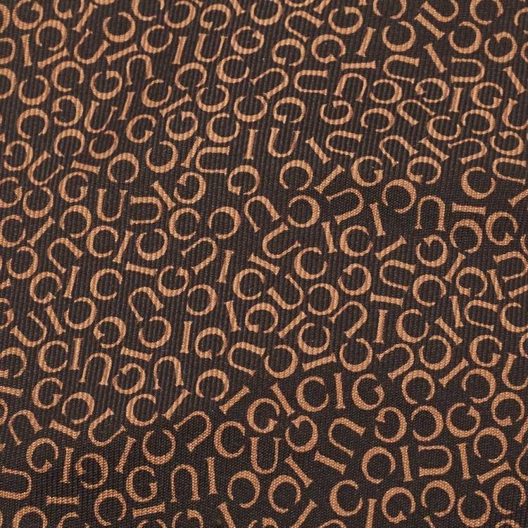 Pre Owned Gucci Brown Letters Printed Silk Tie