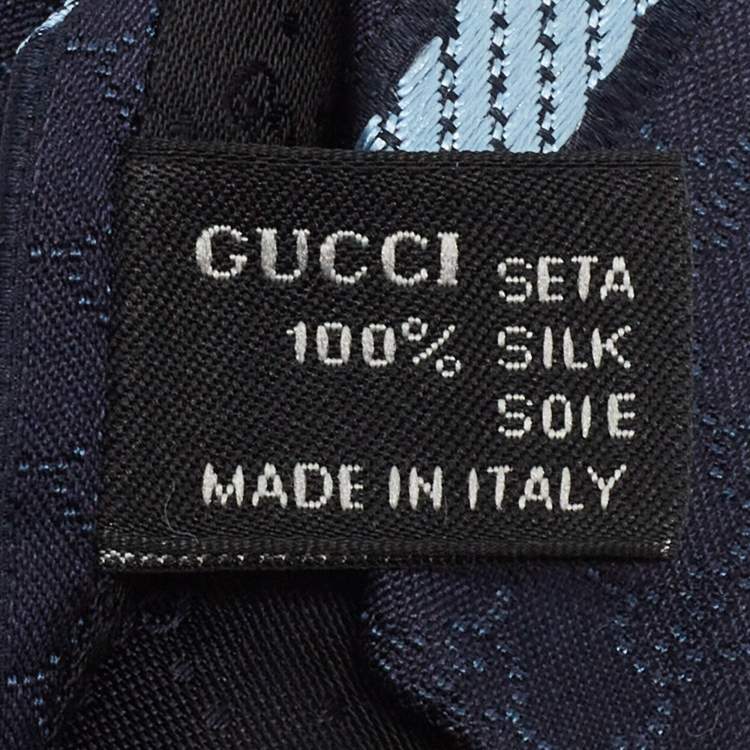 Pre Owned Gucci Navy Blue Diagonal Stripe Patterned Silk Tie