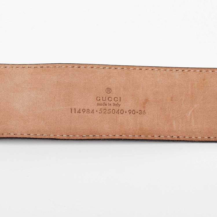 Pre Owned Gucci Black/Green Web Canvas and Leather Interlocking G Buckle Belt 90CM