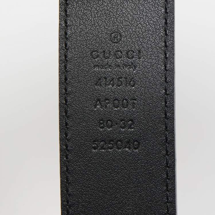 Pre Owned Gucci Black Leather Double G Buckle Belt 80CM