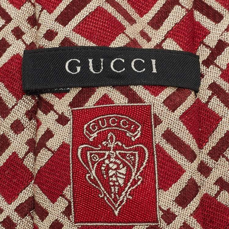 Pre Owned Gucci Red Patterned Bamboo & Silk Tie