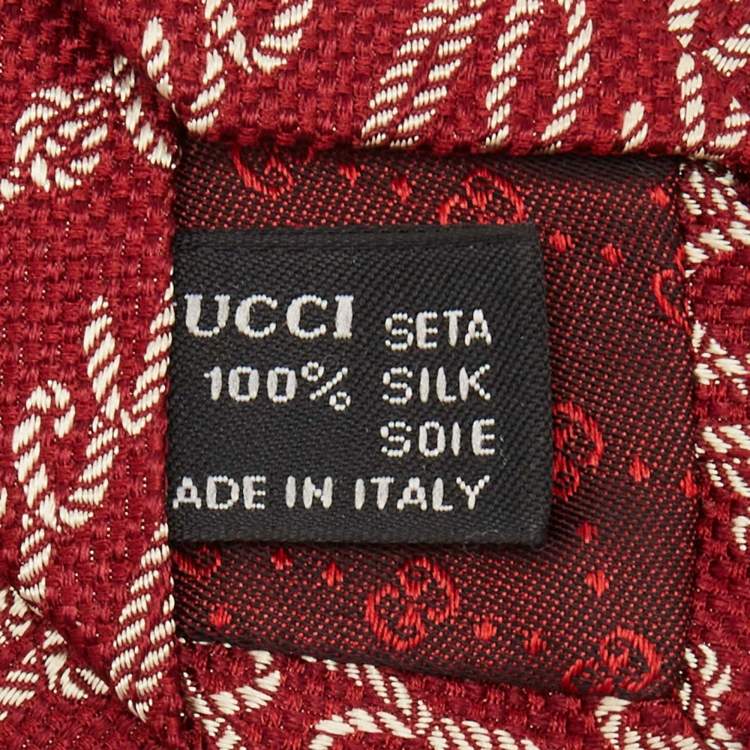 Pre Owned Gucci Red Logo Patterned Silk Tie