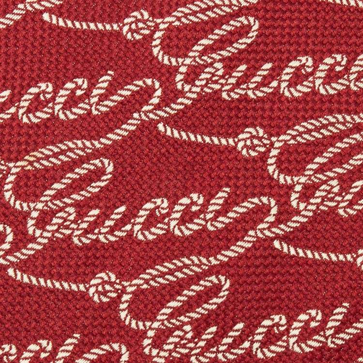 Pre Owned Gucci Red Logo Patterned Silk Tie