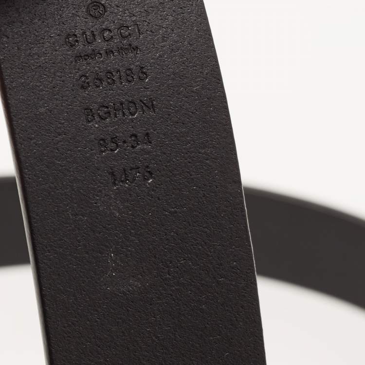 Pre Owned Gucci Black Leather Interlocking G Buckle Belt 85 CM