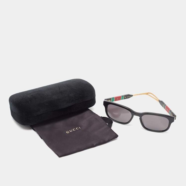 Pre Owned Gucci Black GG0602S Web Square Sunglasses