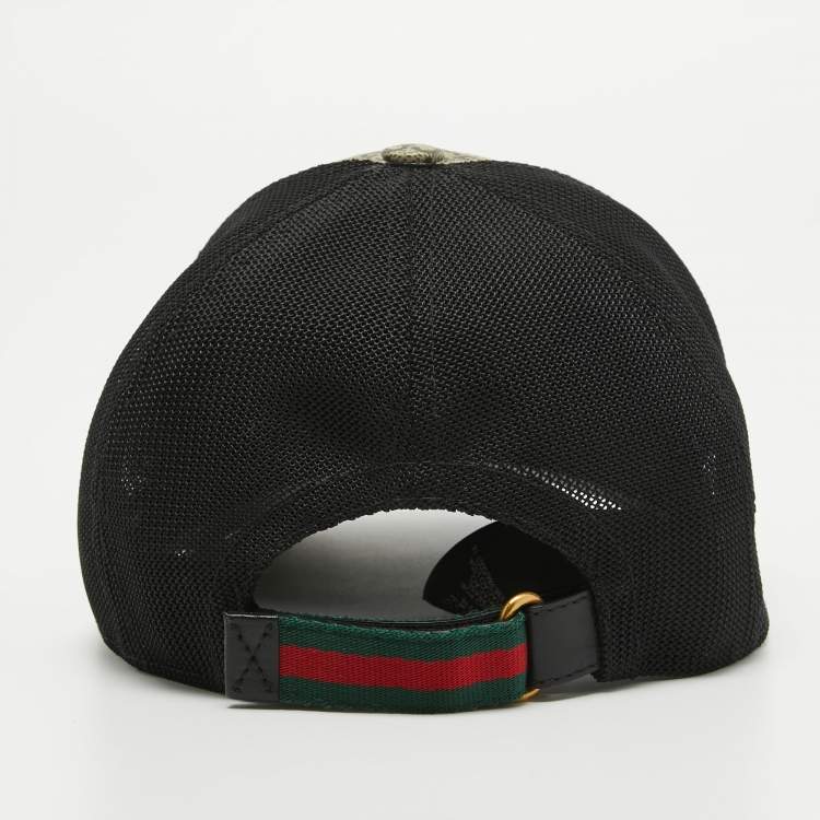 Pre Owned Gucci Beige Tiger Print GG Supreme Canvas & Mesh Baseball Cap S