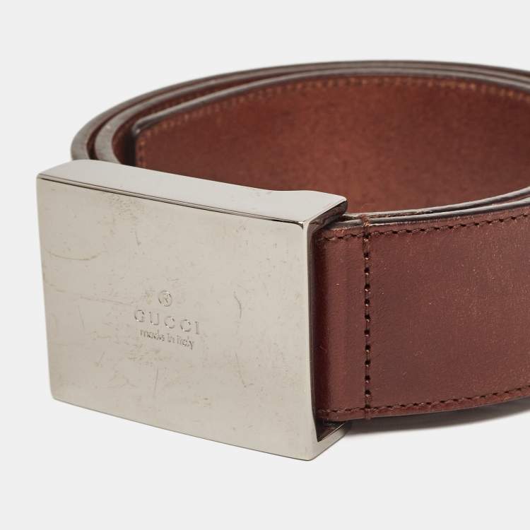 Pre Owned Gucci Dark Brown Leather Buckle Belt 85CM