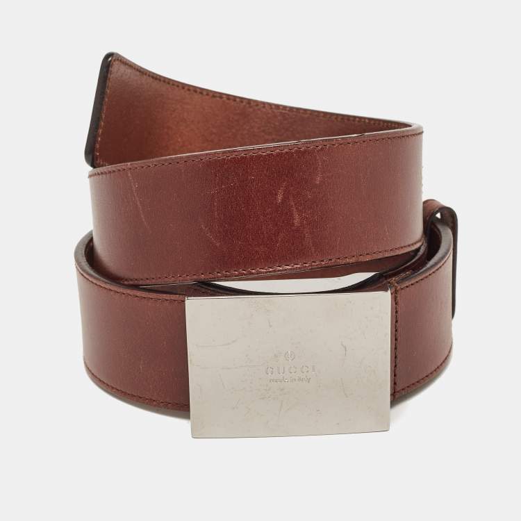 Pre Owned Gucci Dark Brown Leather Buckle Belt 85CM