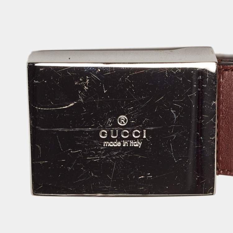 Pre Owned Gucci Dark Brown Leather Buckle Belt 85CM