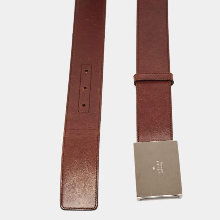 Pre Owned Gucci Dark Brown Leather Buckle Belt 85CM