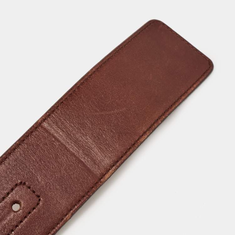 Pre Owned Gucci Dark Brown Leather Buckle Belt 85CM