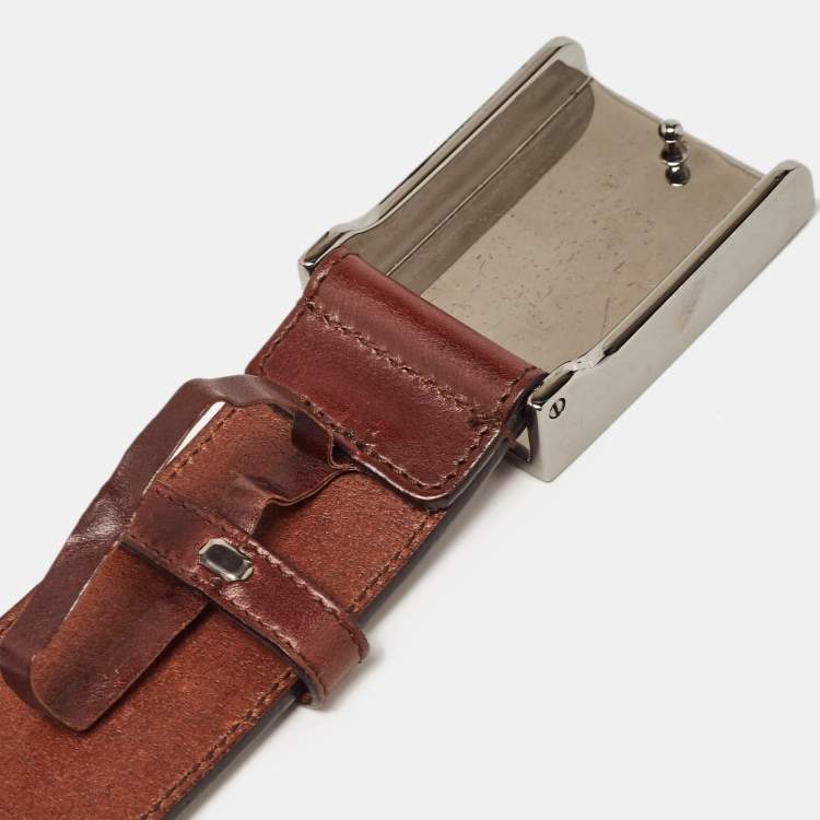 Pre Owned Gucci Dark Brown Leather Buckle Belt 85CM