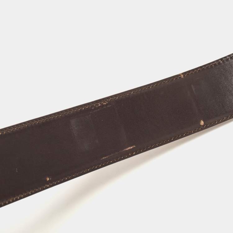 Pre Owned Gucci Choco Brown Leather and Fabric Web Interlocking G Buckle Belt 90CM