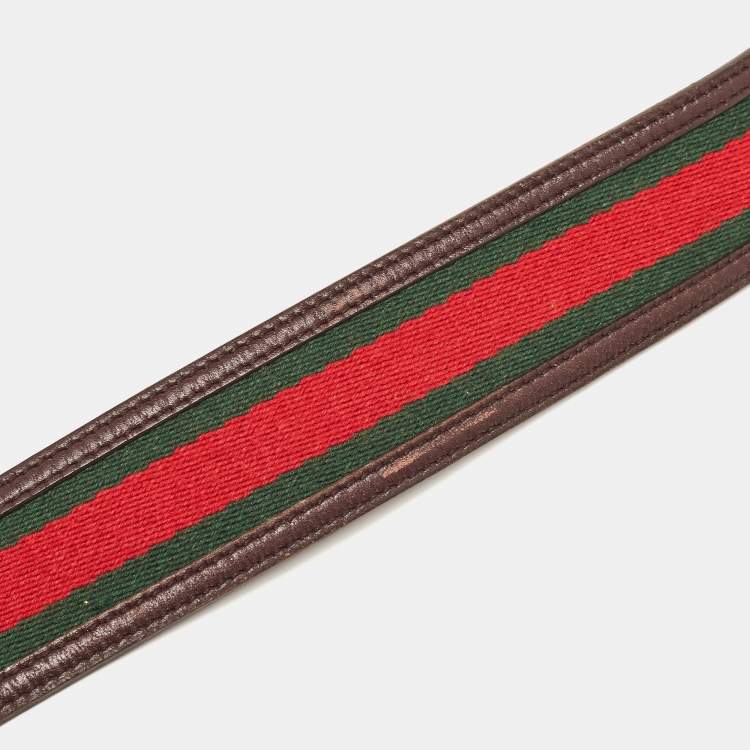 Pre Owned Gucci Choco Brown Leather and Fabric Web Interlocking G Buckle Belt 90CM