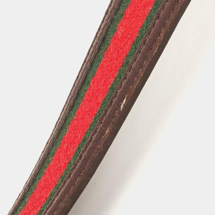 Pre Owned Gucci Choco Brown Leather and Fabric Web Interlocking G Buckle Belt 90CM