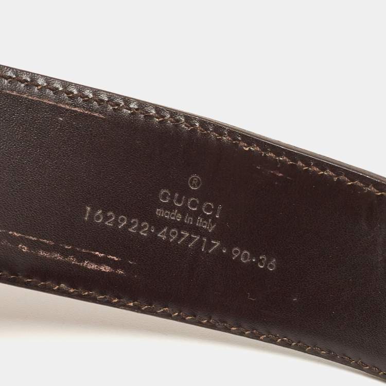 Pre Owned Gucci Choco Brown Leather and Fabric Web Interlocking G Buckle Belt 90CM