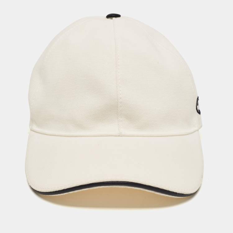 Pre Owned Gucci White GG Embroidered Cotton Baseball Cap Size M
