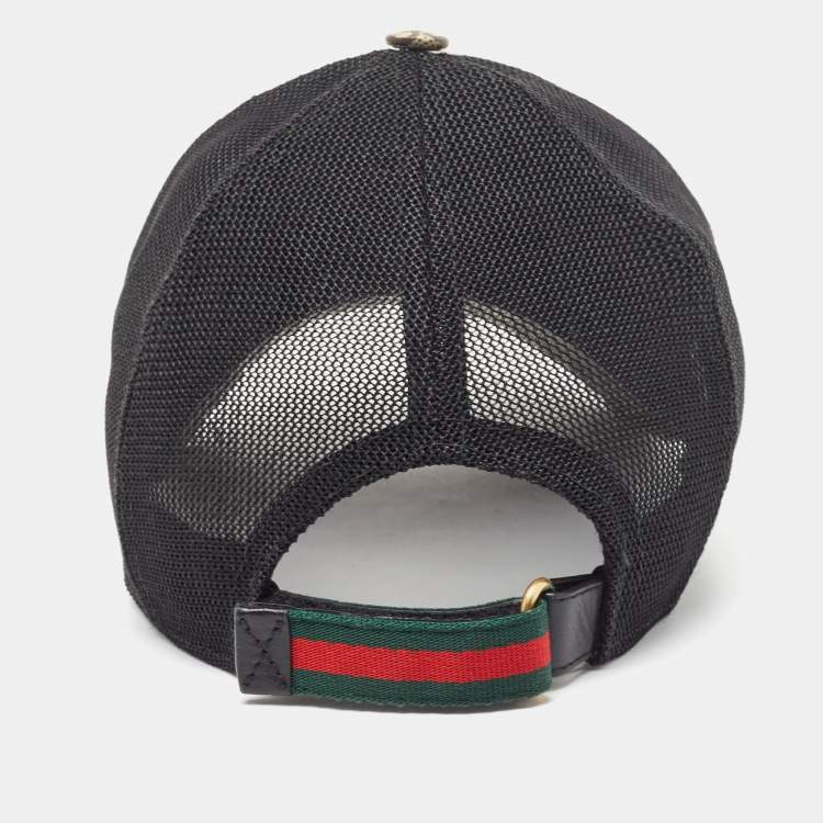Pre Owned Gucci Beige Kingsnake Print GG Supreme Canvas and Mesh Baseball Cap M