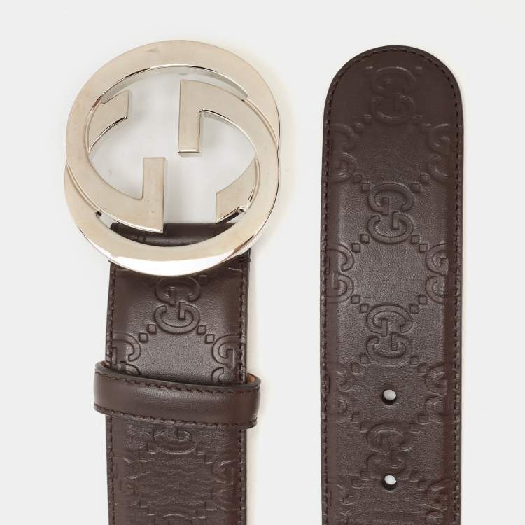 Pre Owned Gucci Brown Guccissima Leather Interlocking G Buckle Belt 110 CM