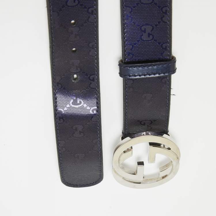 Pre Owned Gucci Purple GG Imprime Canvas Interlocking G Buckle Belt 90CM