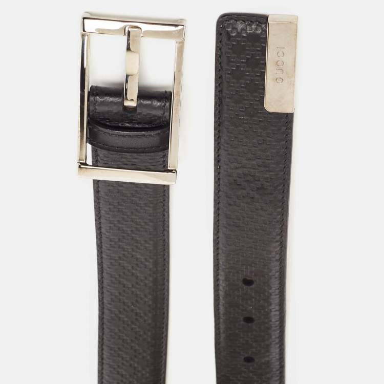 مملوكة مسبقًا Gucci Black Diamante Embossed Leather Buckle Belt 90CM