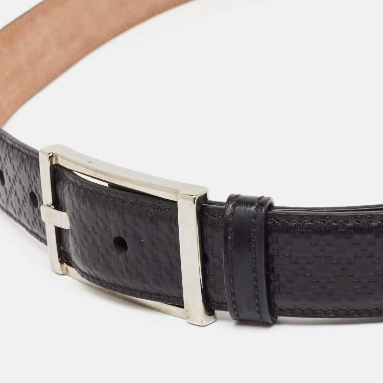 مملوكة مسبقًا Gucci Black Diamante Embossed Leather Buckle Belt 90CM