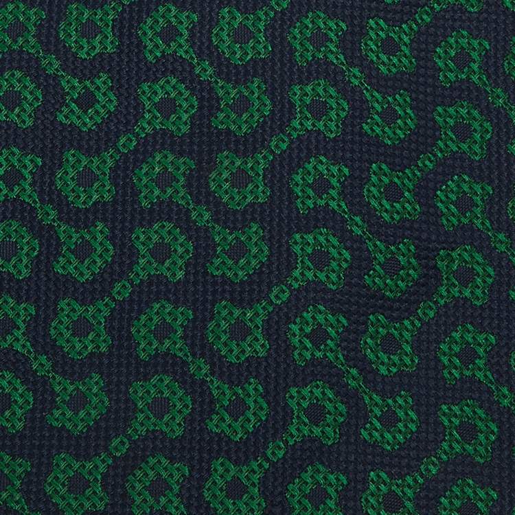 Pre Owned Gucci Green/Blue Jacquard Silk Traditional Tie