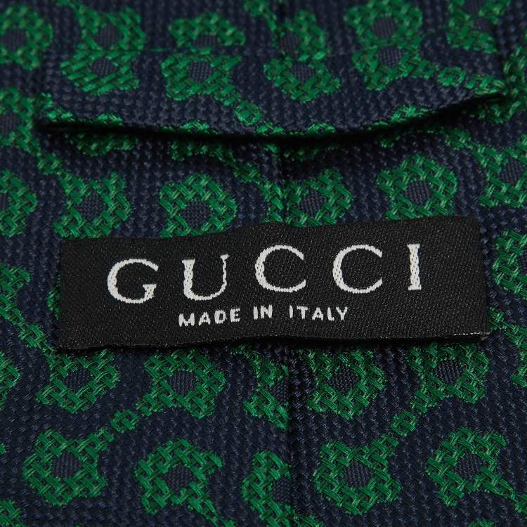 Pre Owned Gucci Green/Blue Jacquard Silk Traditional Tie