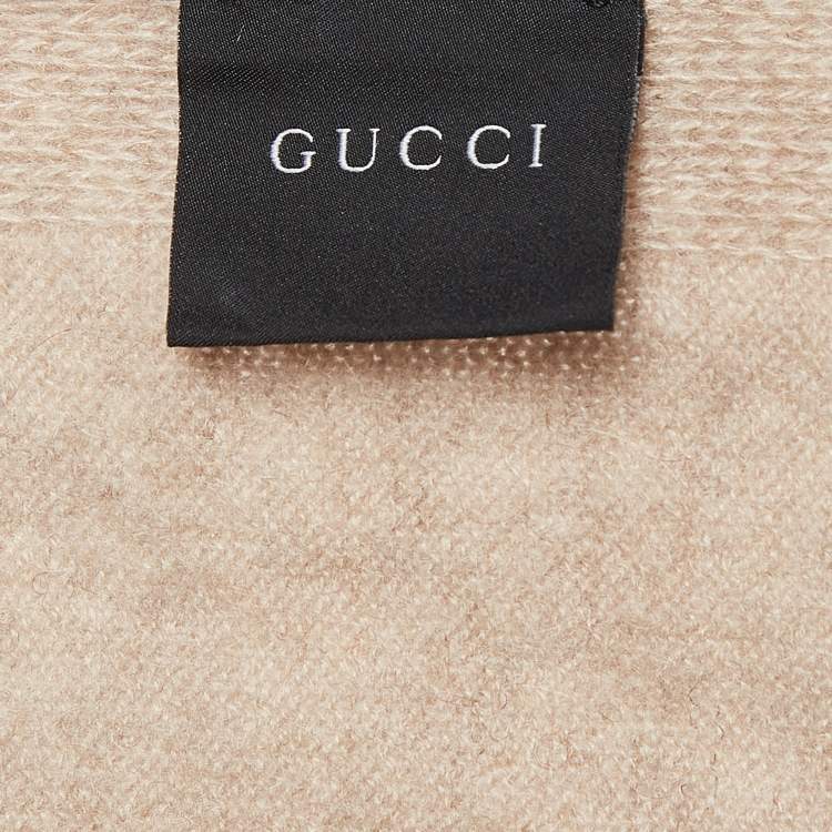 Pre Owned Gucci Beige Striped Edge Cashmere Blend Muffler 