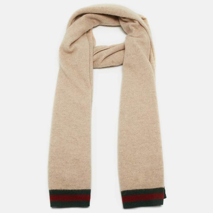 Pre Owned Gucci Beige Striped Edge Cashmere Blend Muffler 