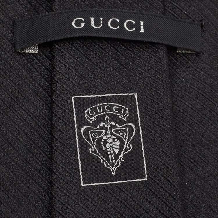 Pre Owned Gucci Black Stripe Silk Tie