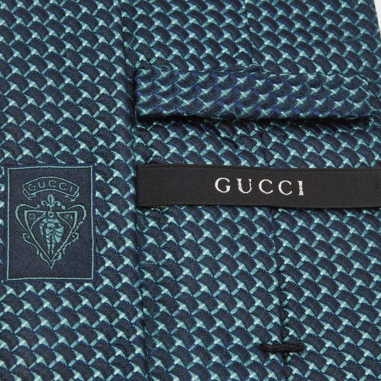 Pre Owned Gucci Teal Blue Patterned Silk  Tie