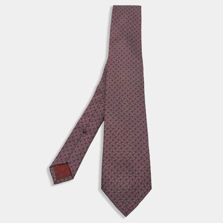 Pre Owned Gucci Burgundy Jacquard Silk Tie
