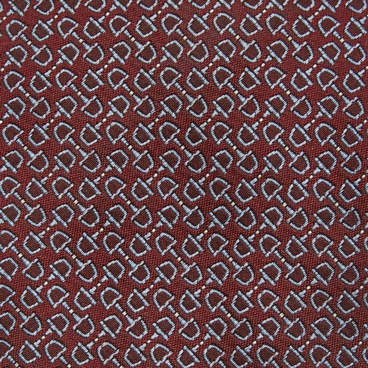 Pre Owned Gucci Burgundy Jacquard Silk Tie