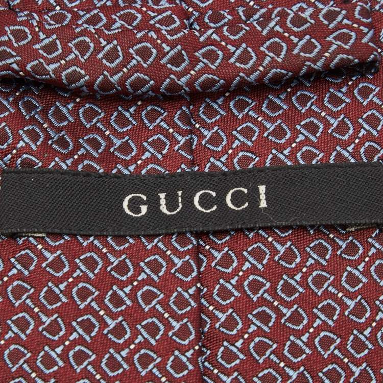 Pre Owned Gucci Burgundy Jacquard Silk Tie