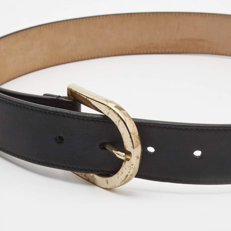 Pre Owned Gucci Black Leather Buckle Belt 80CM