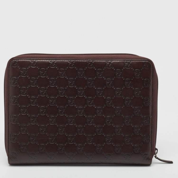 Pre Owned Gucci Dark Brown Guccissima Leather Agenda Cover